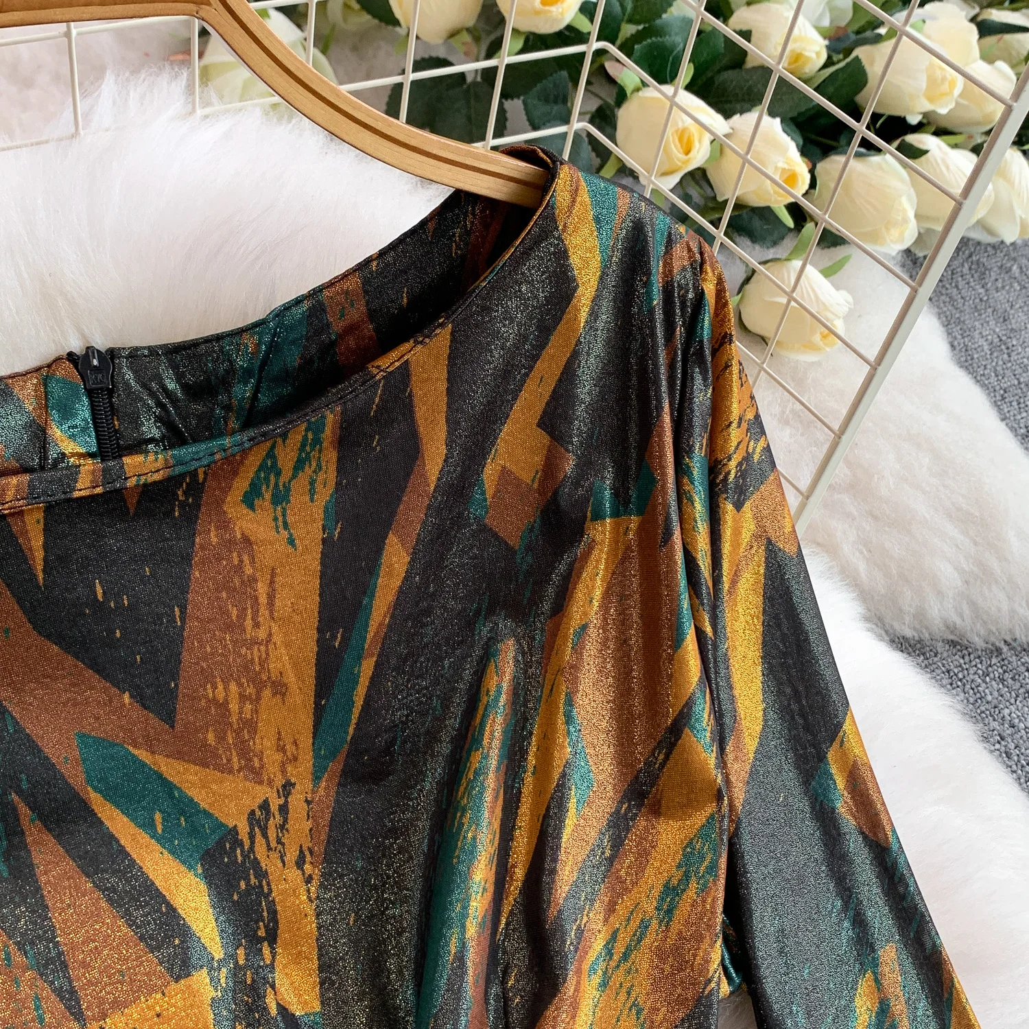 Abito slim con stampa in chiffon a maniche lunghe vintage chic Elegante fata moda coreana Boho Sundress abbigliamento donna