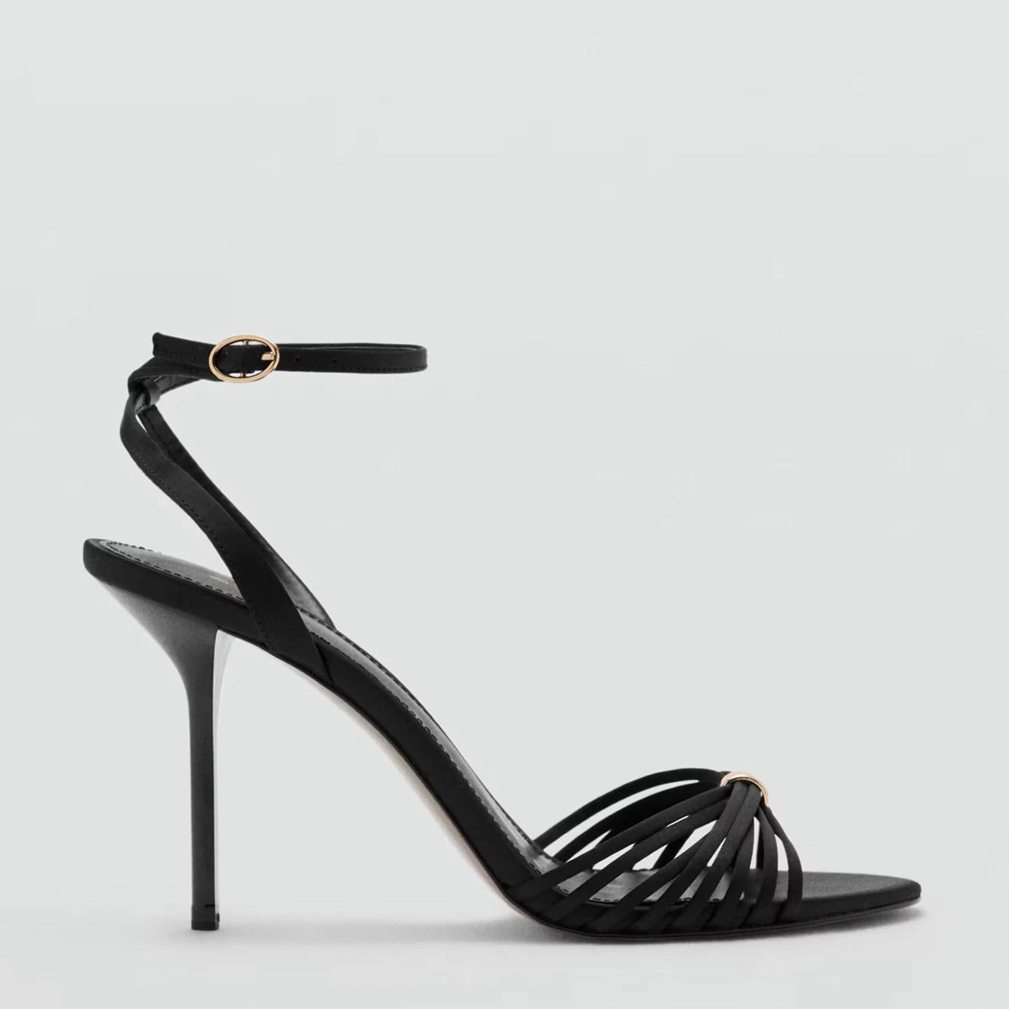 Sandalias de Tacón Fino Doradas Mango Sexy para Mujer, con Hebilla, Correa Fina, Decoración Metálica, Tacones Altos Cómodos y...