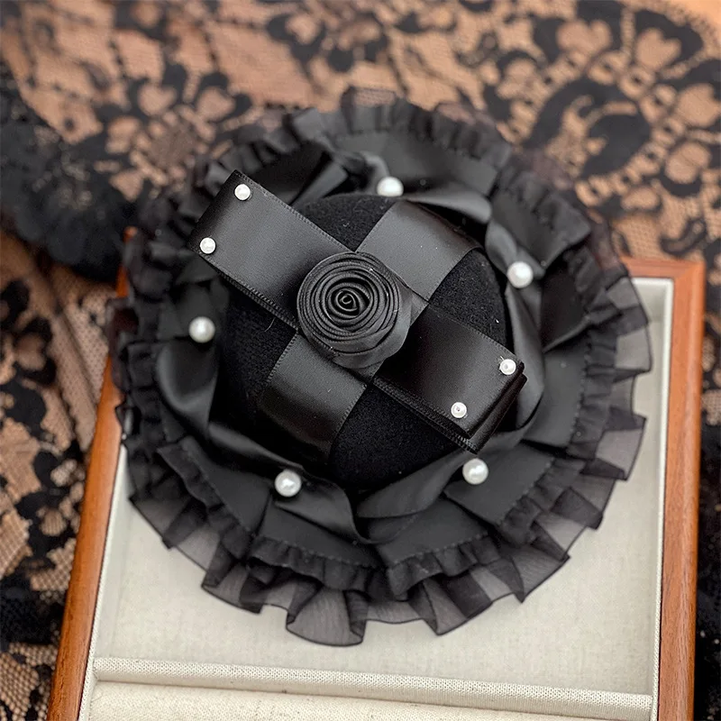 

Top Hat Lolita Gothic Headdress Subculture Dark Actor Dark Lace Bow Headdress Lolita