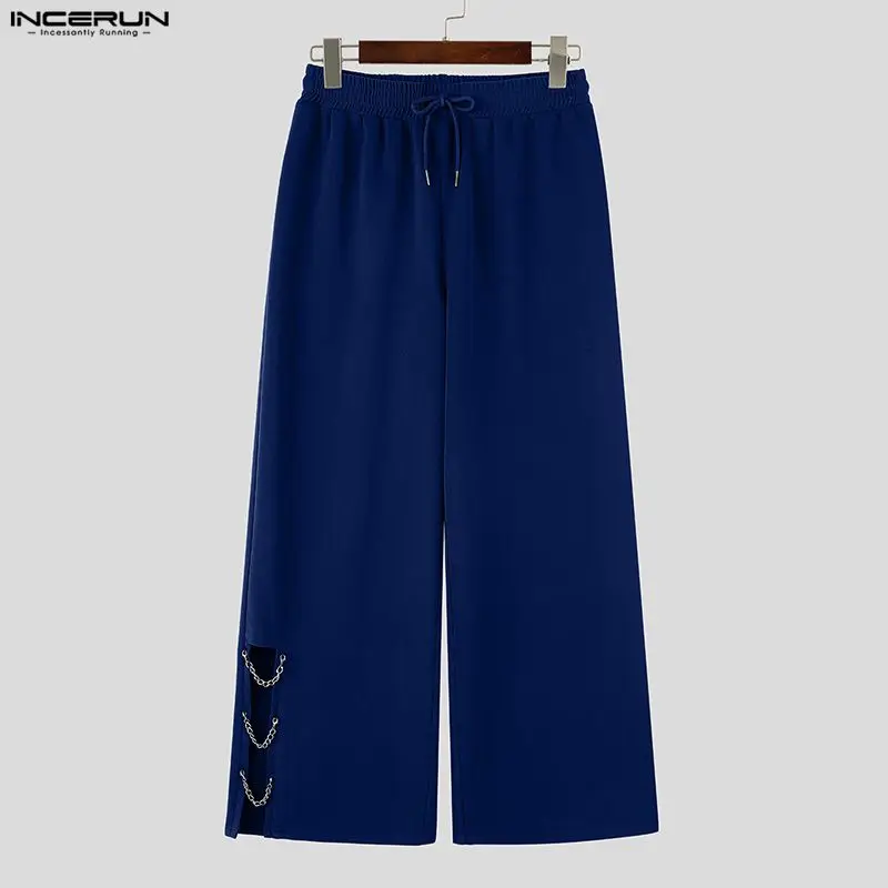 Men's Pants Solid Color Drawstring Joggers Hollow Out Baggy Trousers For Man Streetwear 2026 Fashion Casual Male Pants INCERUN