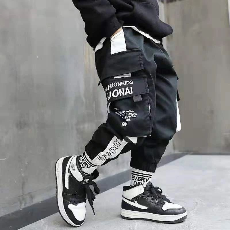 Boys Cargo Pants 3-10 Years Old Cotton Korean Casual Loose Pants Children Spring and Autumn Trousers Large Pockets Teenage Kids