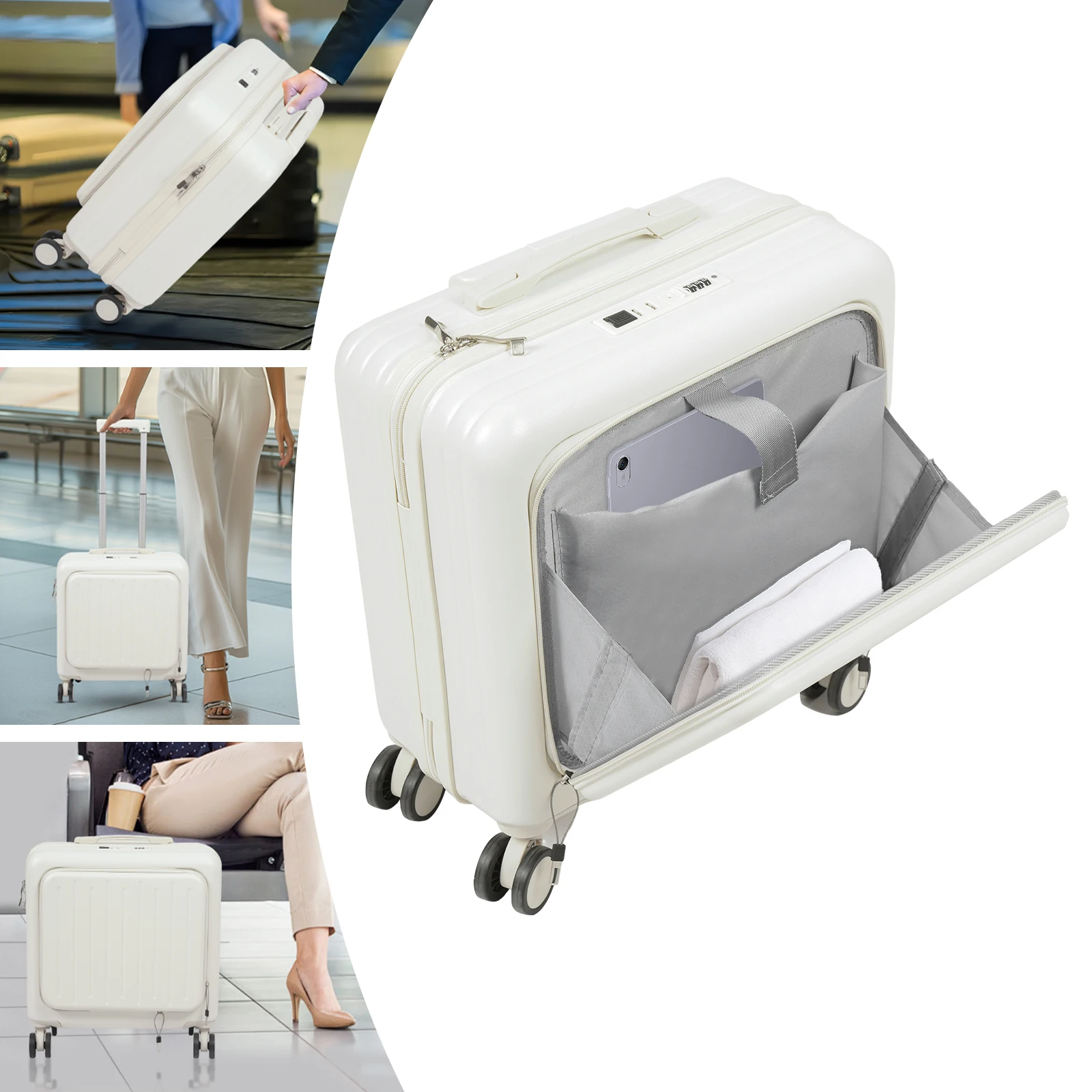 

18" front Open Multi Functional Suitcase USB Port Password Suitcase with Cup Holder for Travelling