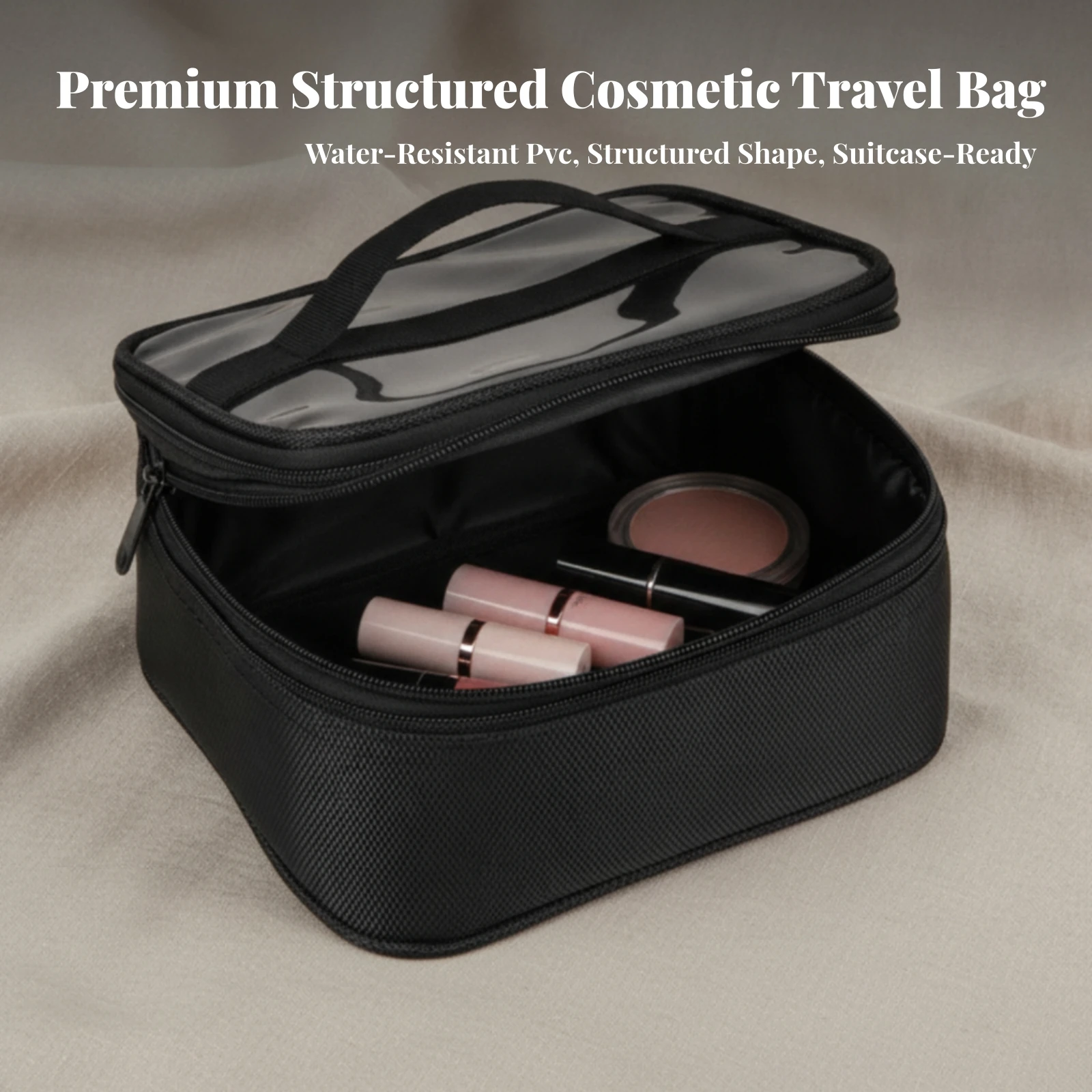 2 Pieces Cosmetic Bag with Transparent Top Waterproof Makeup Organizer with Handle Travel Makeup Case Lightweight for Travelers