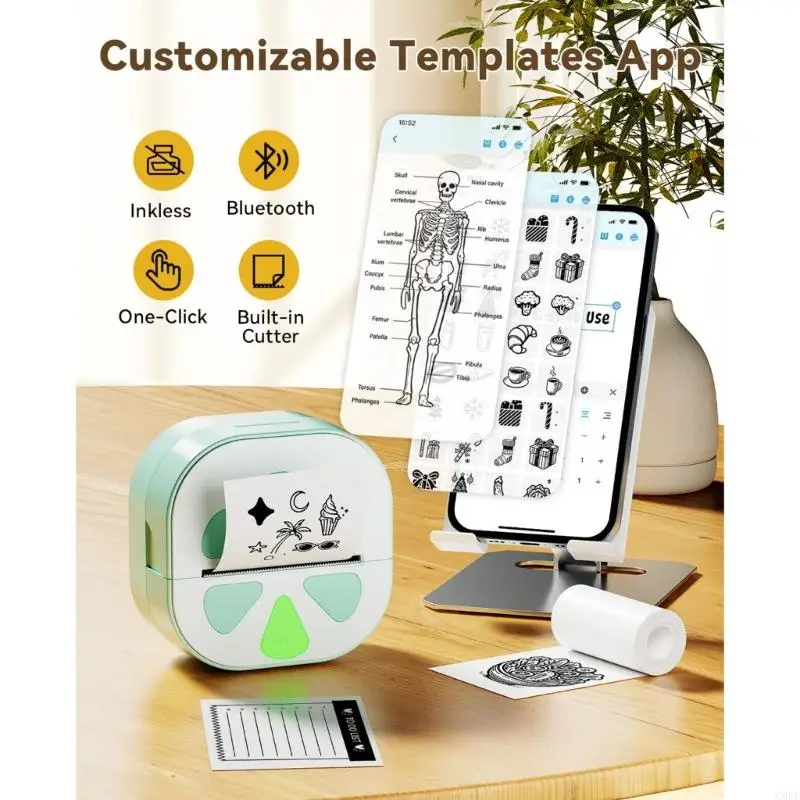 C90F Mini Thermals Printer for DIY Labels Labels Plan Plan Plan للأجهزة تشمل 3 صفوف من ورق لاصق