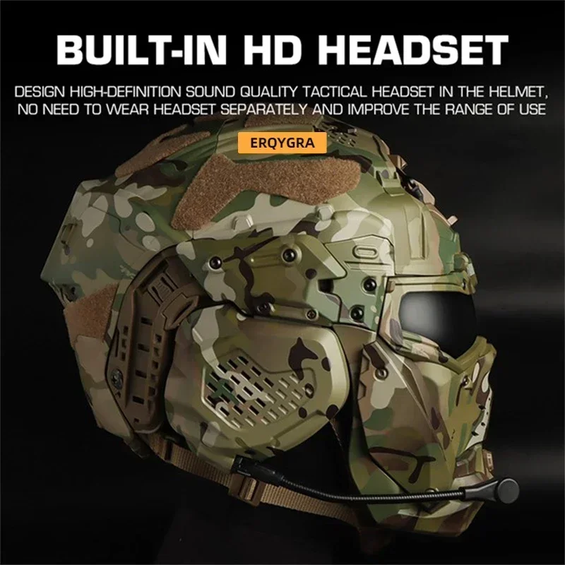 ERQYGRA-casco de asalto táctico W II, protector para Paintball Wargame, Airsoft, accesorios para caza al aire libre, equipo de auriculares integrados