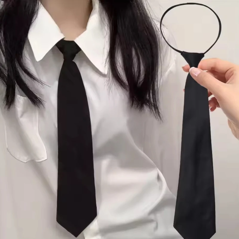

Black Unisex Zipper Ties Retro Silky Narrow Neck Slim Smooth Women Bow Tie Korean Style Simple Elegant All-match Trendy Tie