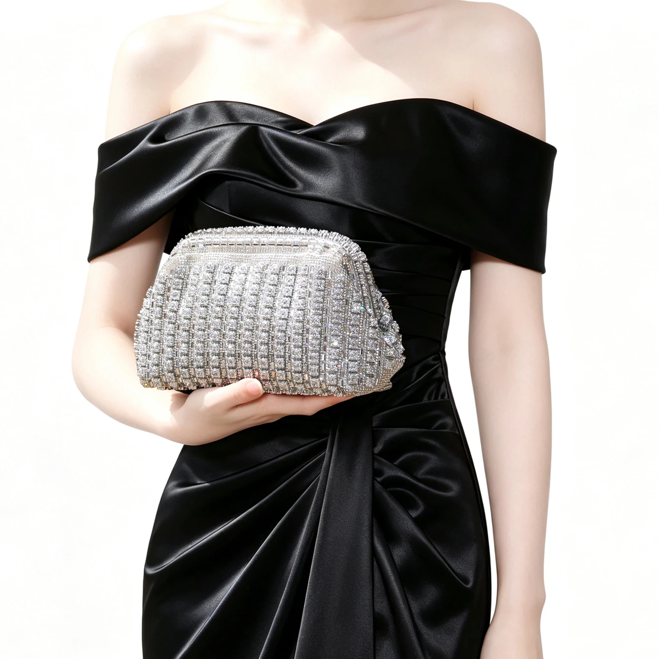 Luxury Shiny Multicolor Full Rhinestone Evening Clutch Bag Detachable Golden Chain Crossbody Bag For Women Wedding Banquet Party