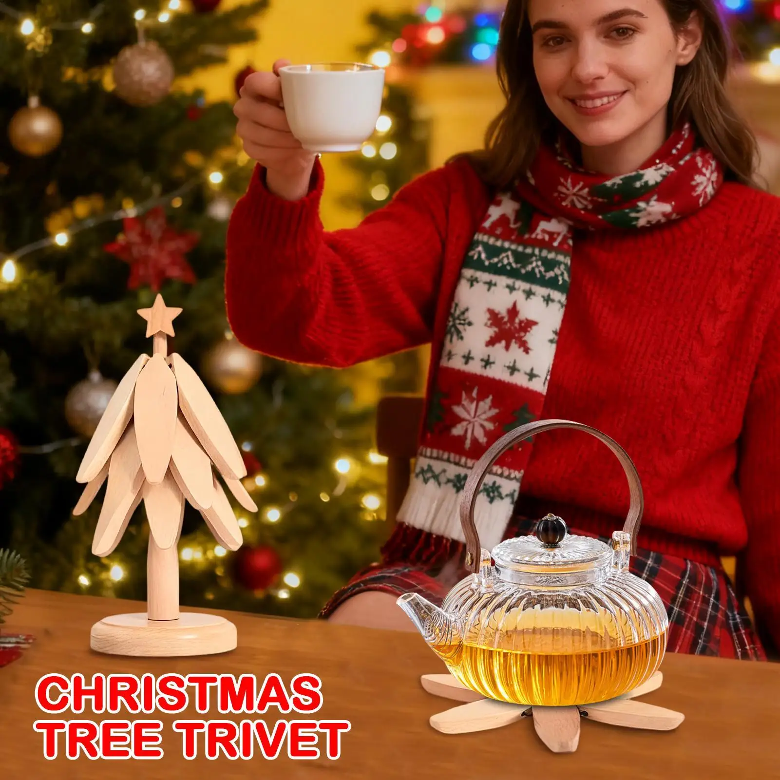 

Деревянная подставка в форме дерева, термостойкая складная подставка для чайника, подставка для рождественской елки, подставка для домашнего ресторана