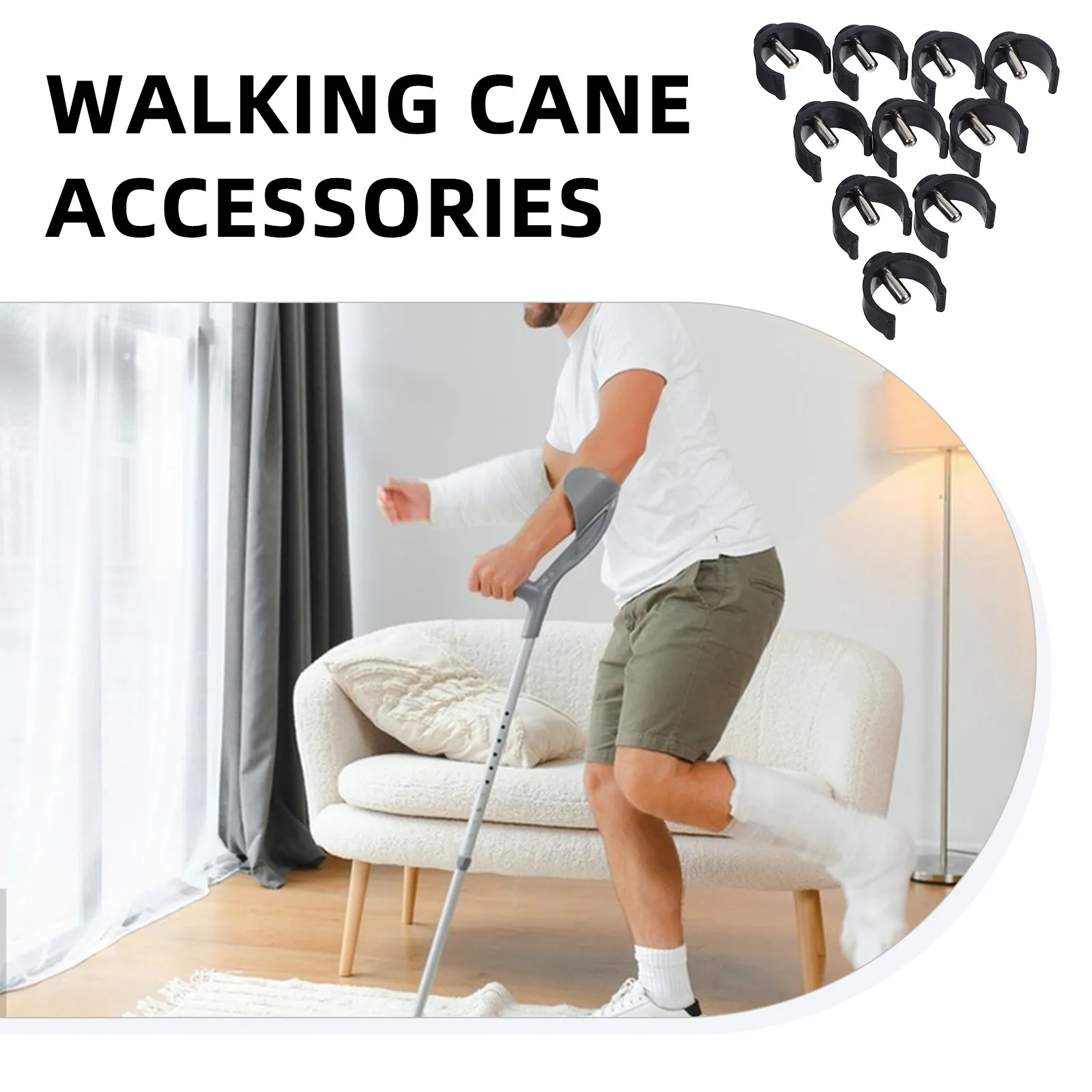10Pcs Steel Plastic Crutch Pin Locks C-Shaped Clamp Set Non-Slip Secure Fastening Walker Cane Accessories Heavy Duty Support