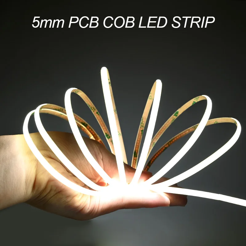 5mm Width COB LED Strip 384LEDs/m Dimmable Flexible Tape Lights RA90 3000K 4000K 6500K Decor Lighting DC12V/24V 5m