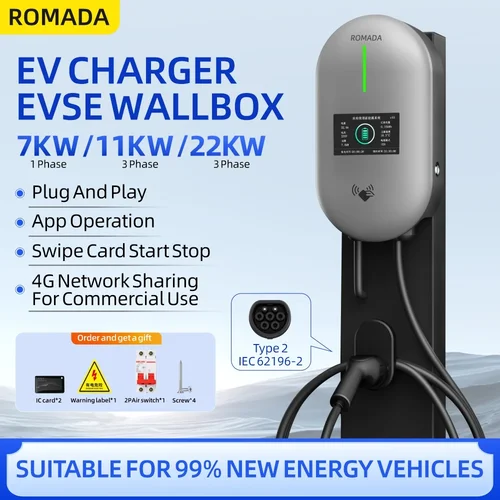 Imagen 2 del producto Cargador de coche eléctrico inteligente 16A 11KW Wallbox IEC62196 Type2 GBT/20234 EVSE versión con enchufe Bluetooth Control por aplicación para carga de EV
