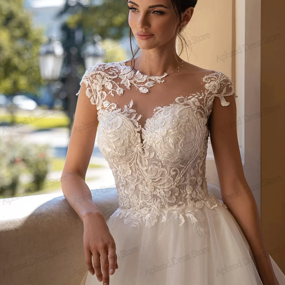 

Vintage Wedding Dresses A Line Bridal Gowns Lace Appliques O Neck Robes For Formal Party Luxury Vestidos De Novia Customized