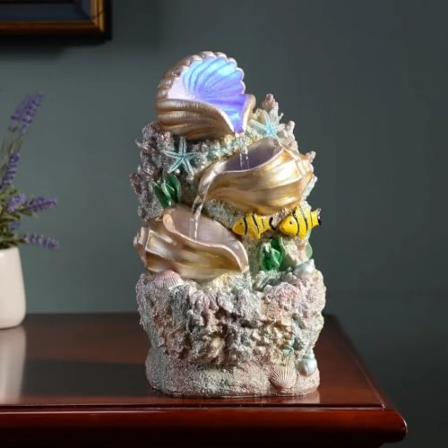 Themed Coral Shell Fountain Tabletop Home Décor Indoor Desktop Fountains Perfect for Zen Waterfall Meditation Waterfall Decor F