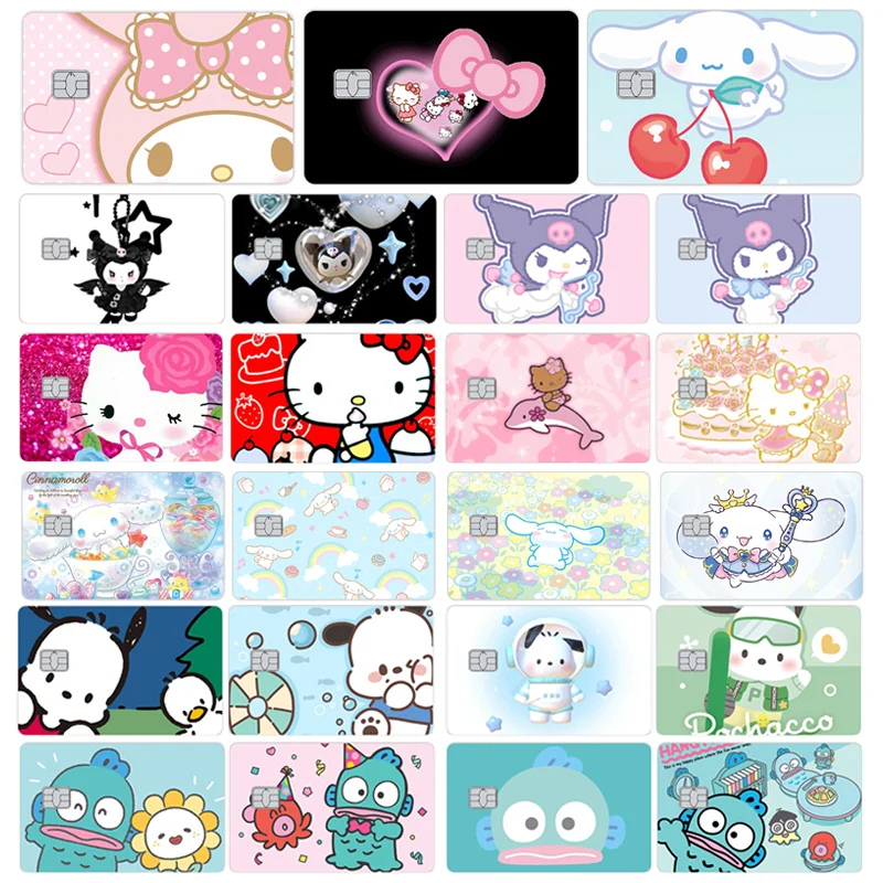 

8pcs/set cartoon hello kitty kuromi Pochacco credit card skin stickers for VISA bank card waterproof sticker decal decoration