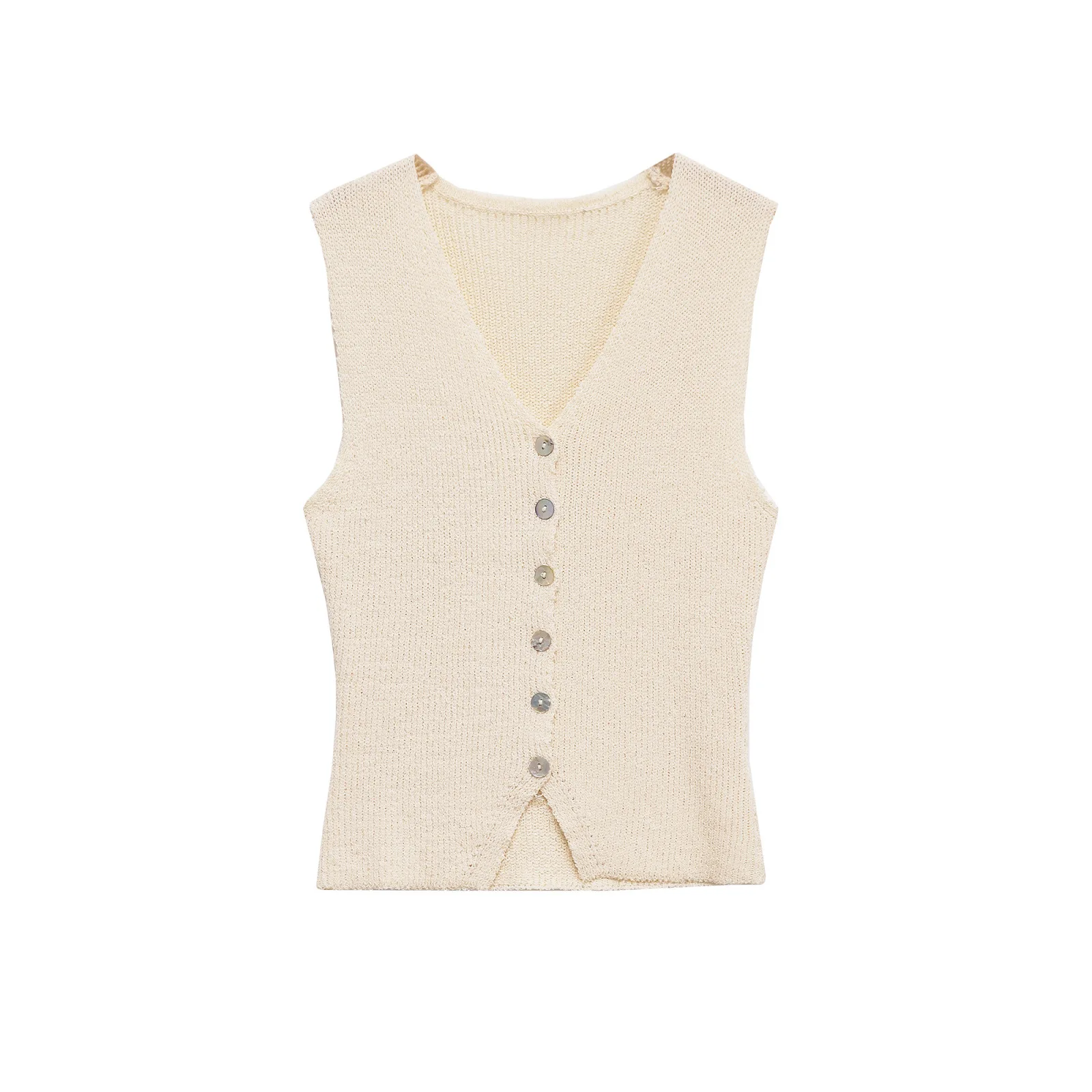 

Summer Women's V Neck Sleeveless Knitted Vest European American Style Single-Breasted Top for Women