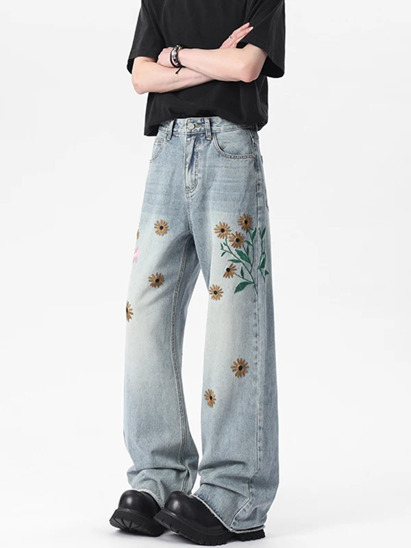 Pantalones vaqueros Retro americanos de pierna recta ajustados para hombre, pantalones acampanados de tubo recto resistentes al desgaste de mezcla de poliéster y algodón fino de verano