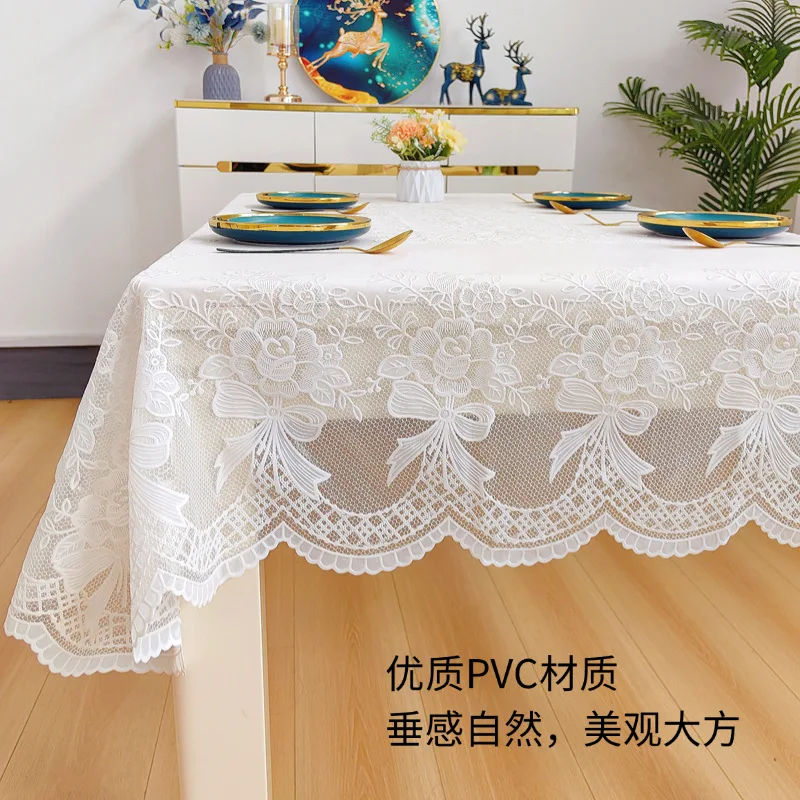 White Transparent Sagging PVC Rectangle Table Mat Plastic Thin Soft Glass Tablecloth Waterproof Table Protection LaceTable Cloth