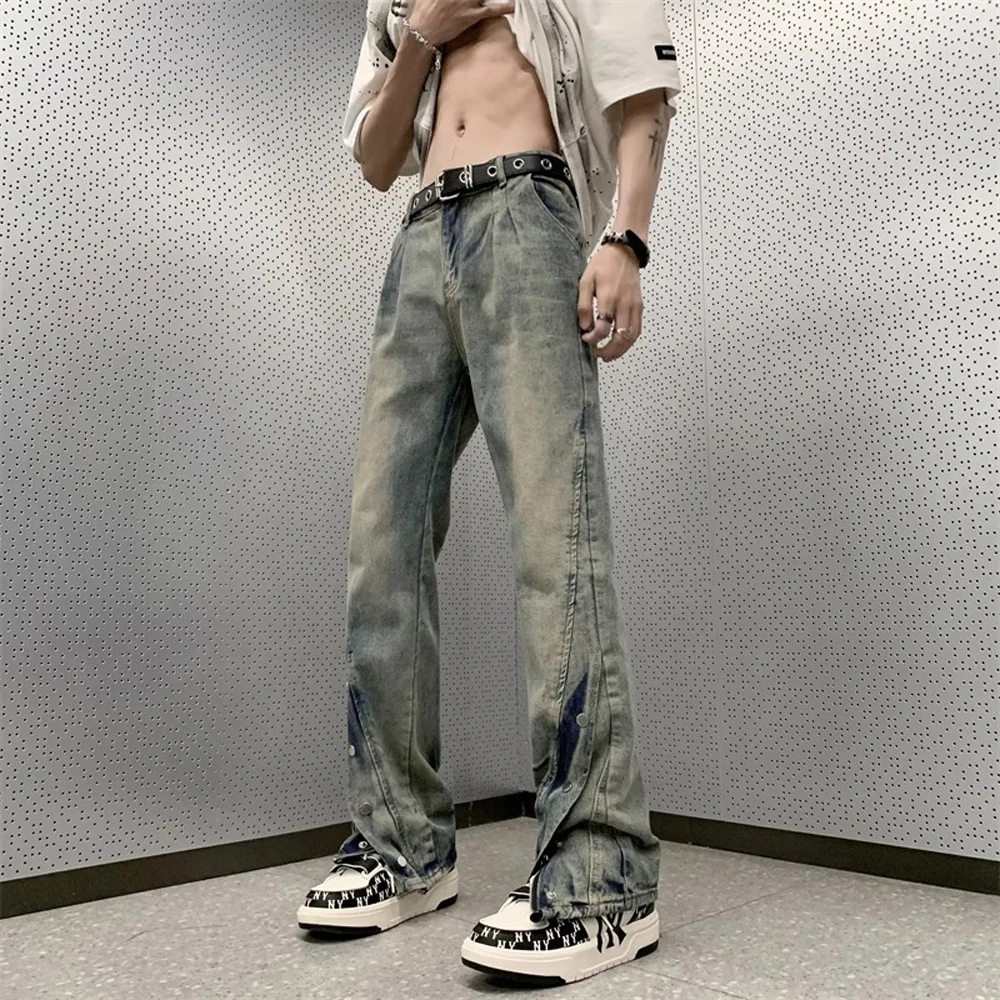 2024 Summer Fashion Jeans Men Flared Trousers Original Punk Casual Young Distressed Street Vintage Streetwear Male Denim Pants