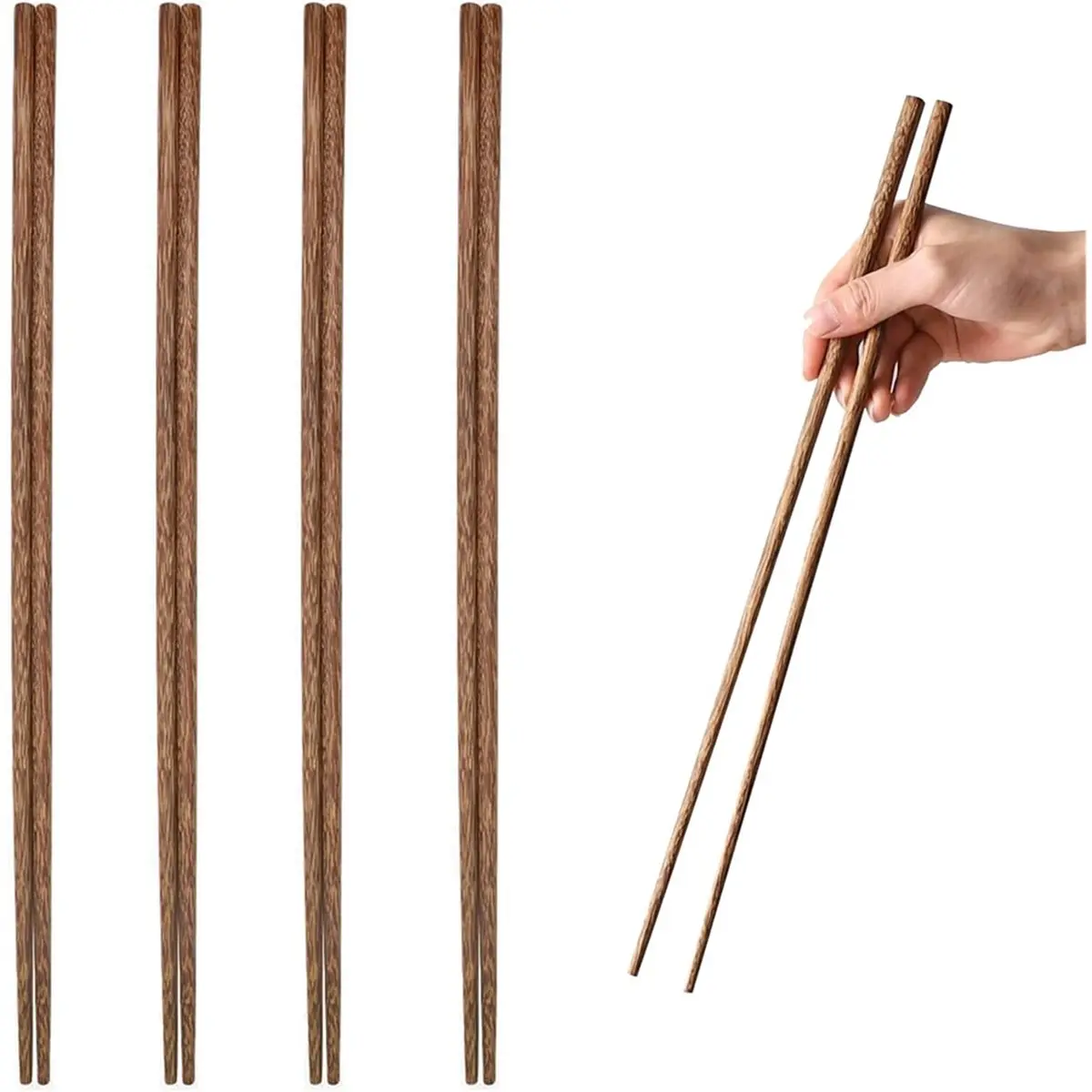 Chopstick Cooking, 4 Pairs Long Wooden Chinese Chopsticks 42cm