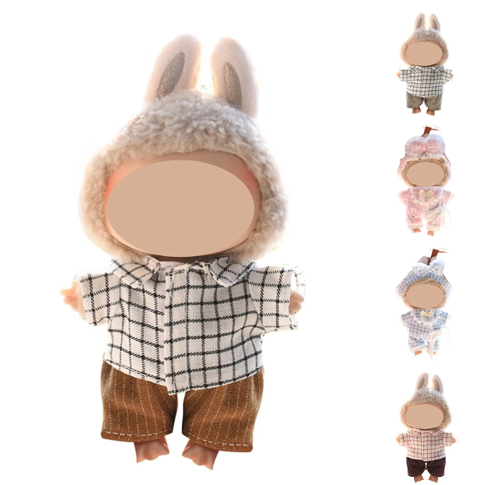 

17 см Labubu Ii Idol куклы клетчатая рубашка комплект милая мини-плюшевая кукла одежда идол куклы комбинезон одежда аксессуары «сделай сам» подарок