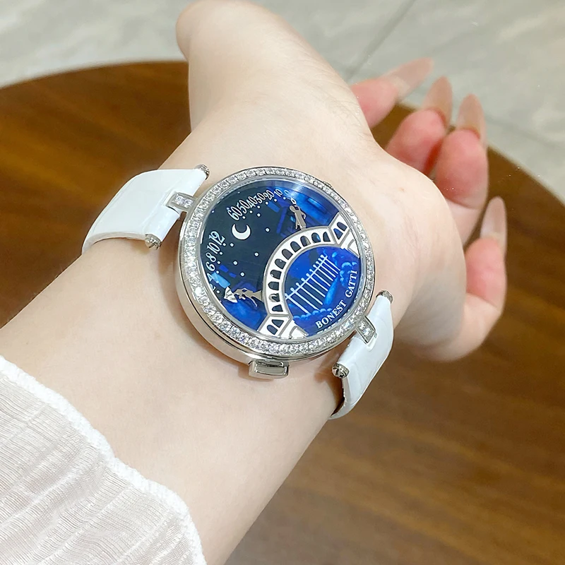 BONEST GATTI Brand 3004 Fashion Quartz Wristwatch Bridge Of Lovers Dial Stainless Steel Case Women's Watch view 3