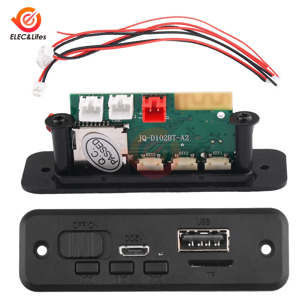 DC 5V Bluetooth 5.0 MP3 Player Decoder Board Car FM Radio Module 2*3W 6W Amplifier Support FM TF USB Handsfree Call MP3/WMA/WAV