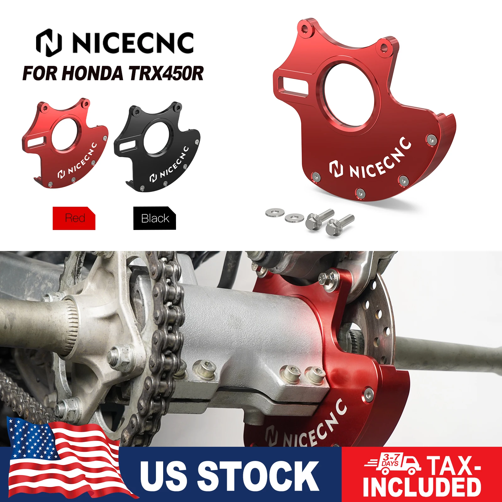 

NICECNC TRX450R Rear Caliper Bracket & Rotor Guard For Honda TRX450R 2004-2009 TRX450ER 2006-2014 OEM 43211-HP1-000 Aluminum