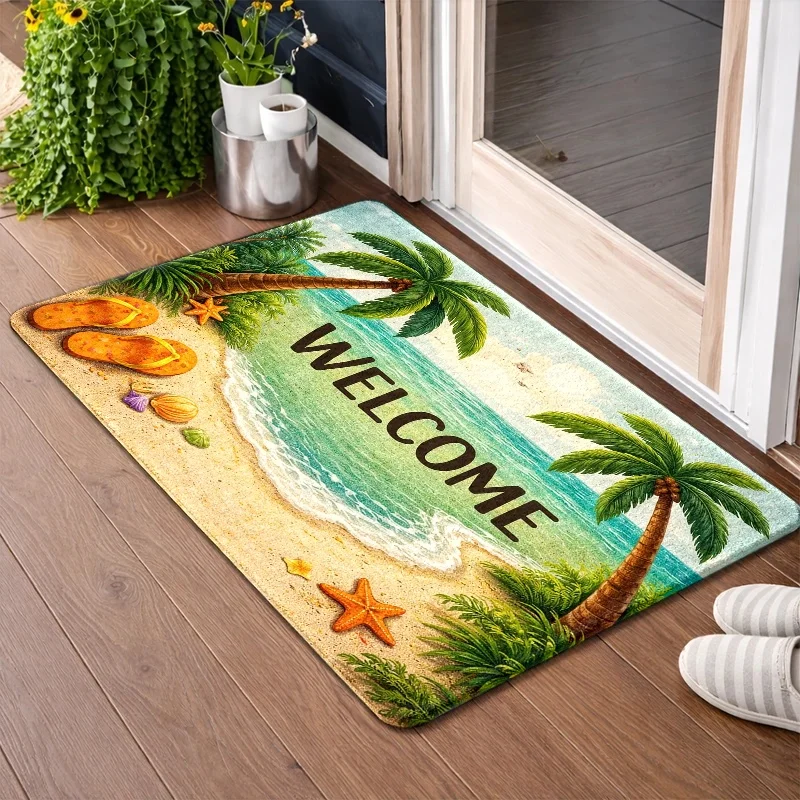 1pc, 2pcs, 3pcs Tropical Beach WELCOME Doormat, Durable Washable Bath Mat, Suitable for Entryway Living Room Bedroom Office Ba