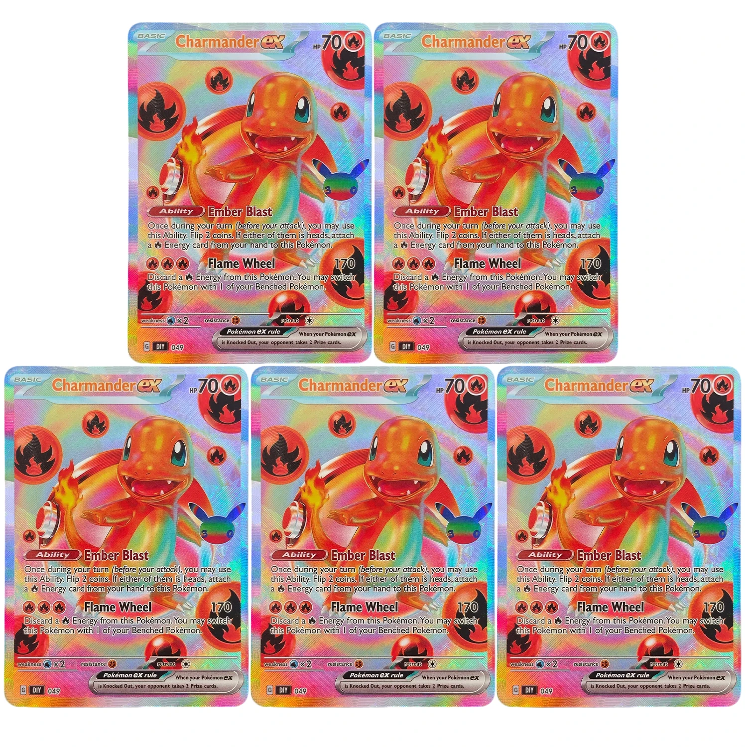 Cartes Pokémon Artisanales Style 30ème Anniversaire - Charmander, Charizard, Charmeleon, Blastoise, Venusaur, Squirtle - Jouet de Jeu de Cartes Anime
