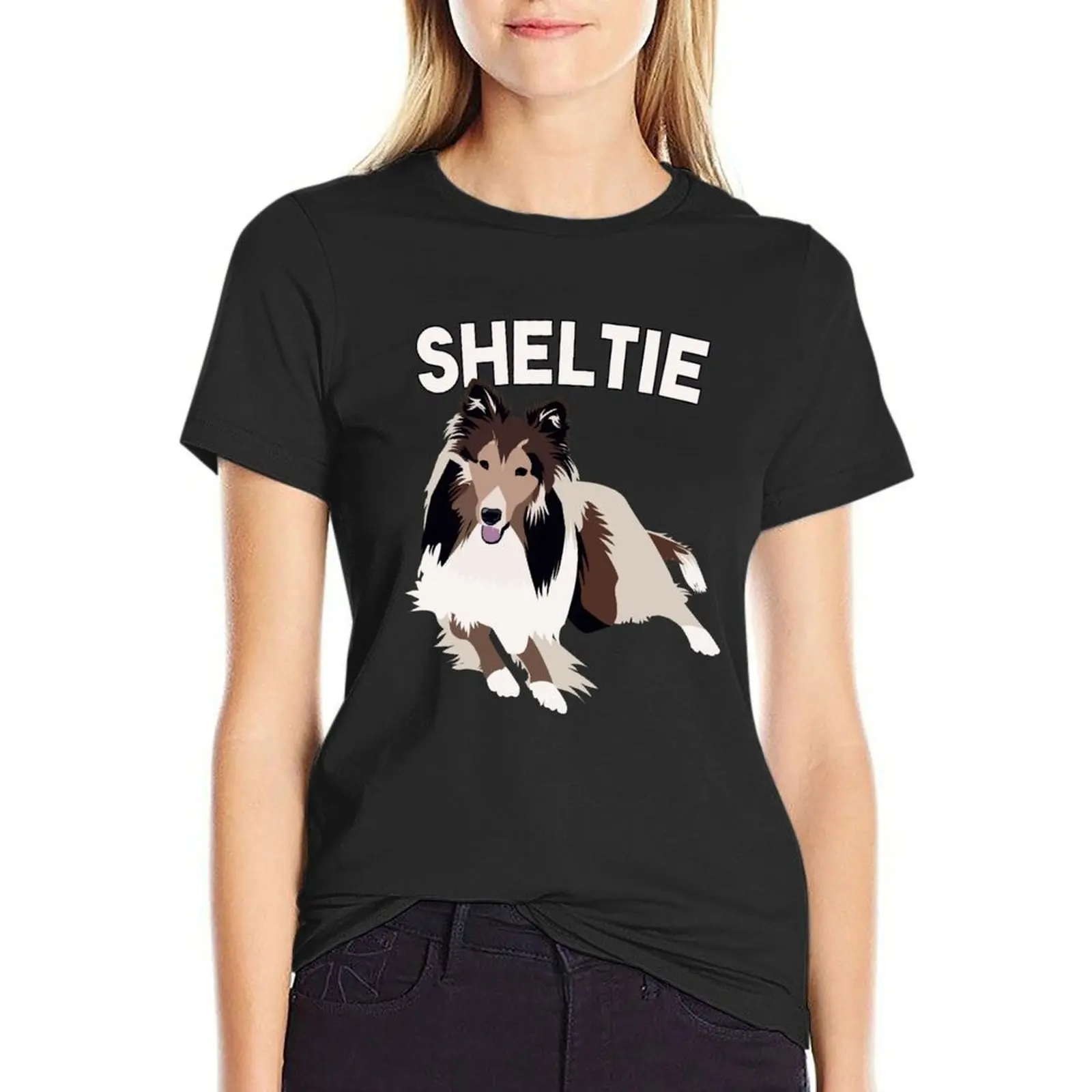 

Shetland Sheepdog Mom's and Dad's Unique Sheltie Drawing T-Shirt tops female graphics hippie clothes plain t shirts for Women