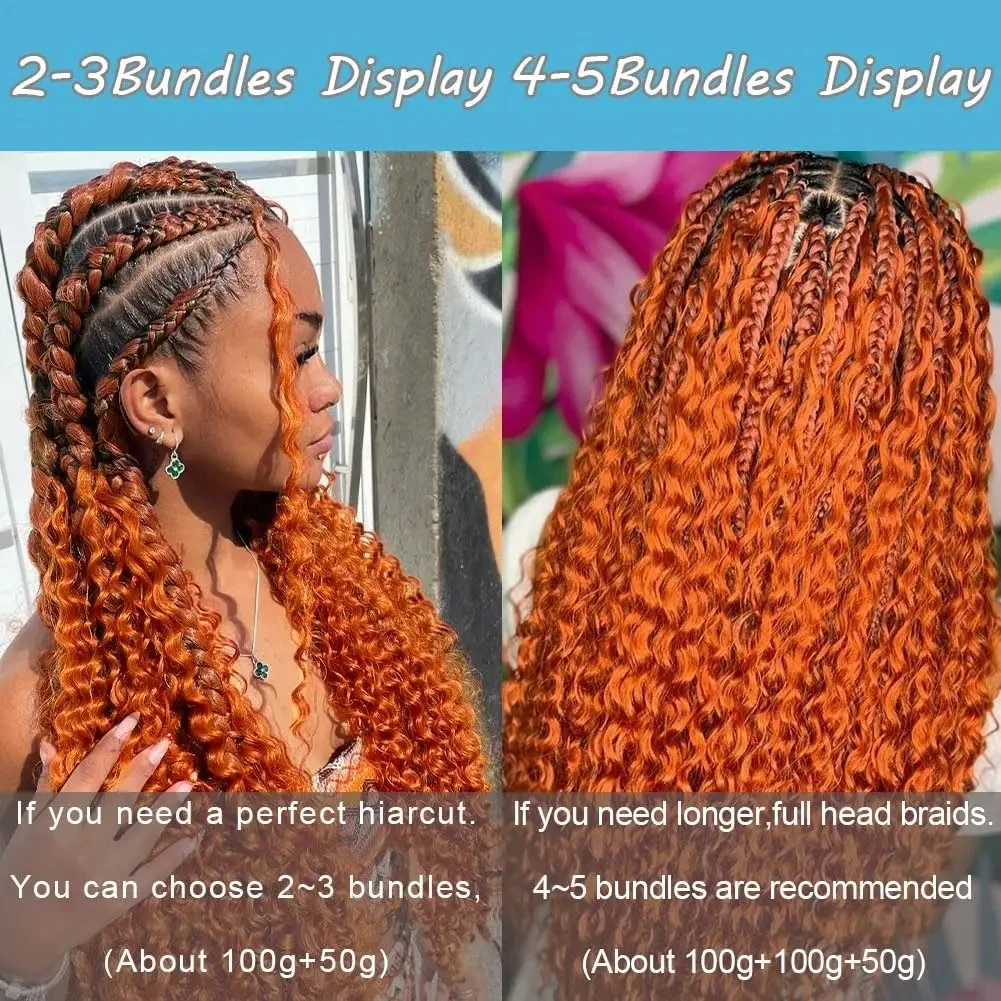 Boho Braids Human Hair 100g/PCS/2 bundle Deep Wave Hair Bulk Brazilian Human Braiding Hair Bundles Ginger Orange For Black Women
