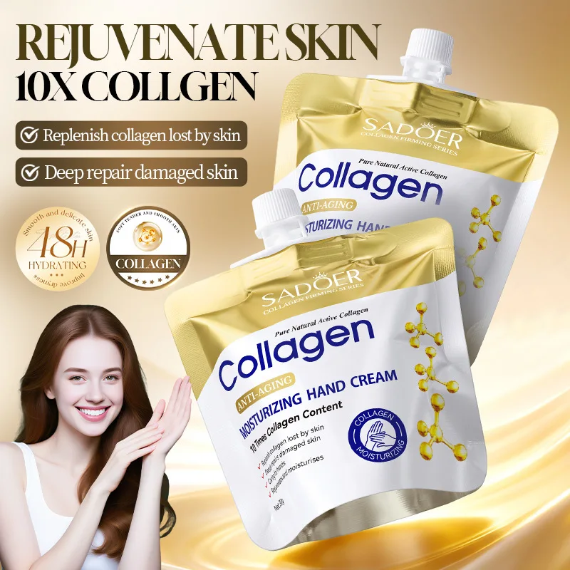 2Pcs SADOER Collagen Moisturizing Hand Cream Anti Aging Replenish Whitening Repair Damaged Skin Hydrating Hands Skin Care