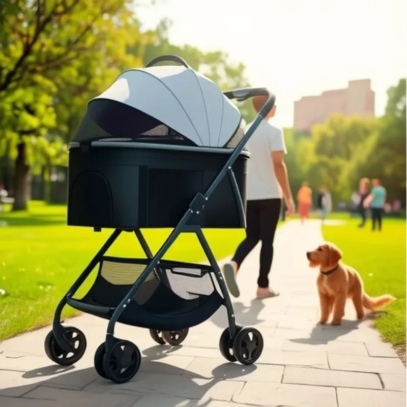 Carrito ligero plegable para gatos y perros pequeños cesta desmontable - imagen 4
