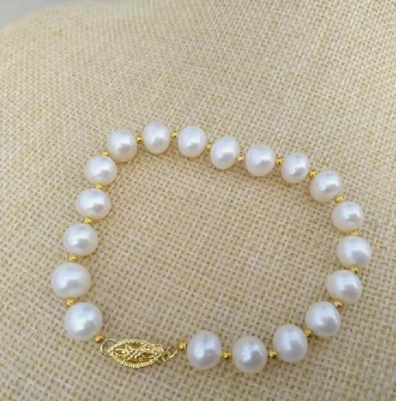 Bestselling 7.5-8 inch natural AAAA South Sea white pearl 9-10mm bracelet in 14kCustomized Jewelry