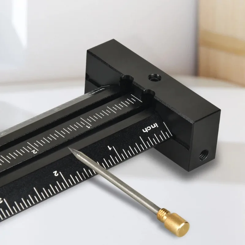 Woodworking multifunctional T-shaped double line marking ruler with steel needle marking gauge and adjustable limit ruler