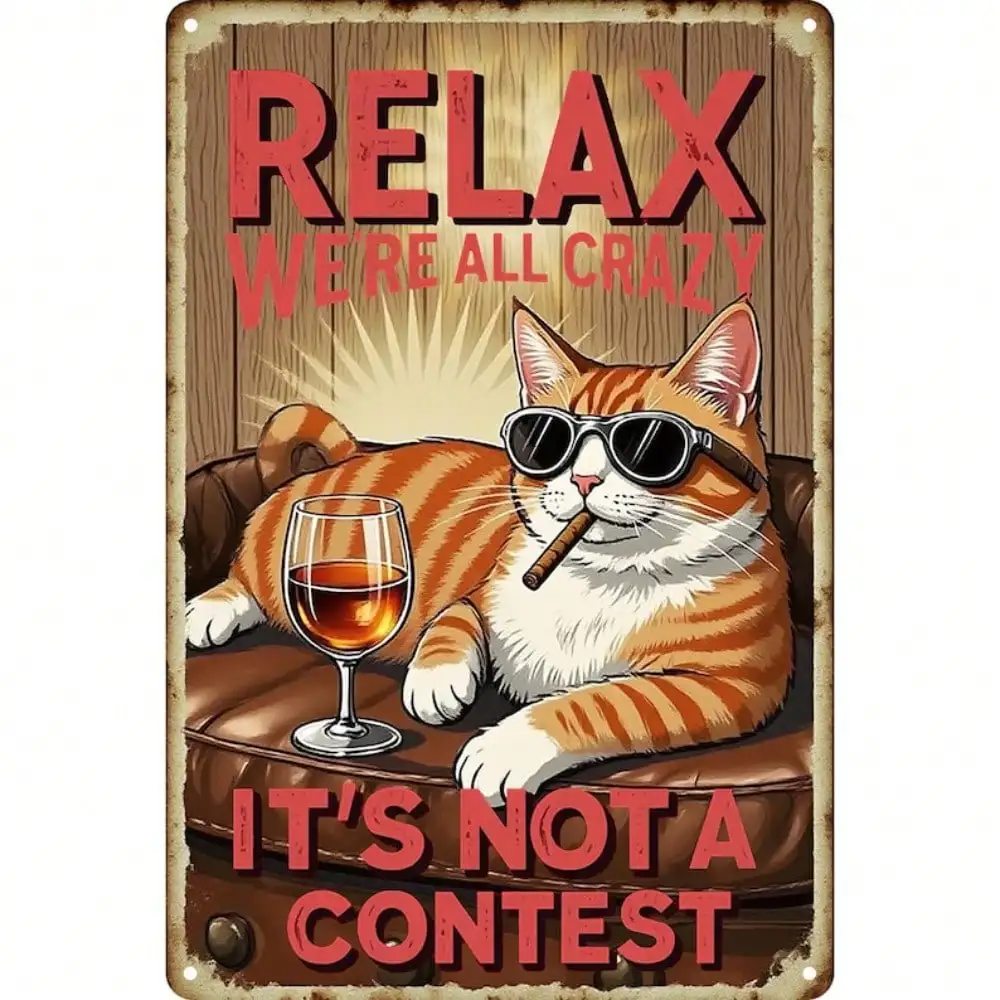 PETSLA Retro Lustige Katze Metallschild Wanddekoration Vintage Blechschild für Zuhause Bar Küche Café Rustikales Dekor