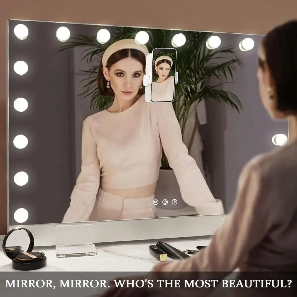 31.5x22.8 LED Lighted Makeup Mirror with Bluetooth Speaker, 18 Dimmable Bulbs & USB Charging Port