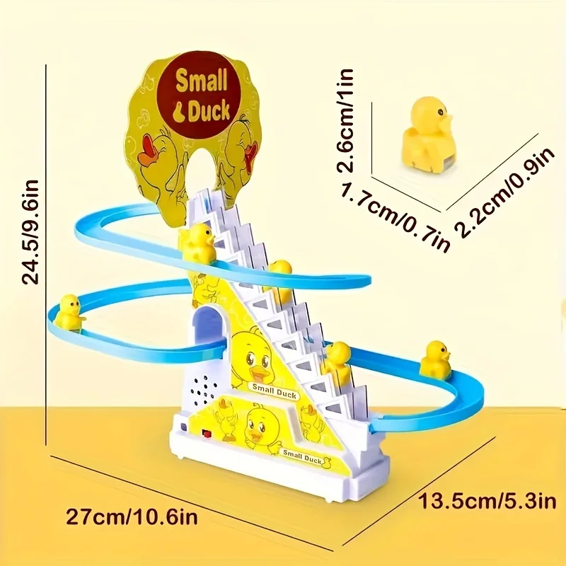 6pcs Ducklings Climbing Stairs Toy, Electric Slide Yellow Duck Toy, Toys For Boys And Girls, Holiday Gift, Light And Music gift