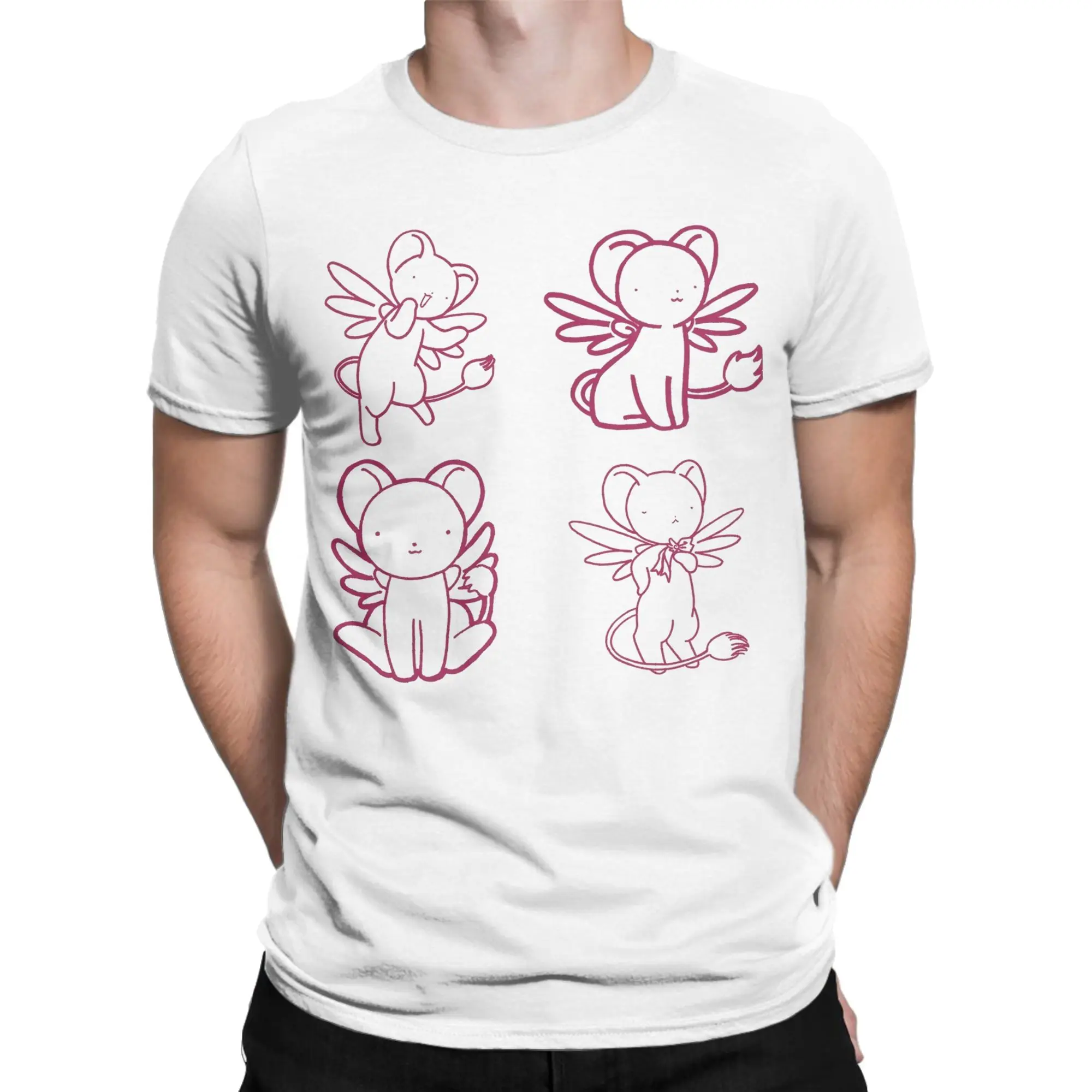 Men's Poses by Kero Cardcaptor Sakura T Shirt  100% Cotton Tops Novelty Short Sleeve Round Collar Tee Shirt Printed T-Shirt