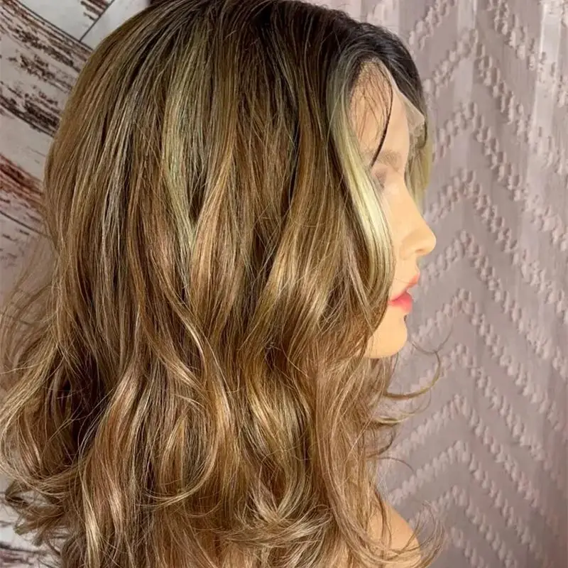 

Women's Wigs Short Wave Bob Ombre Honey Blonde Synthetic HD Lace Front Wig Preplucked Hairline with Baby Hair Glueless Wigs 14''