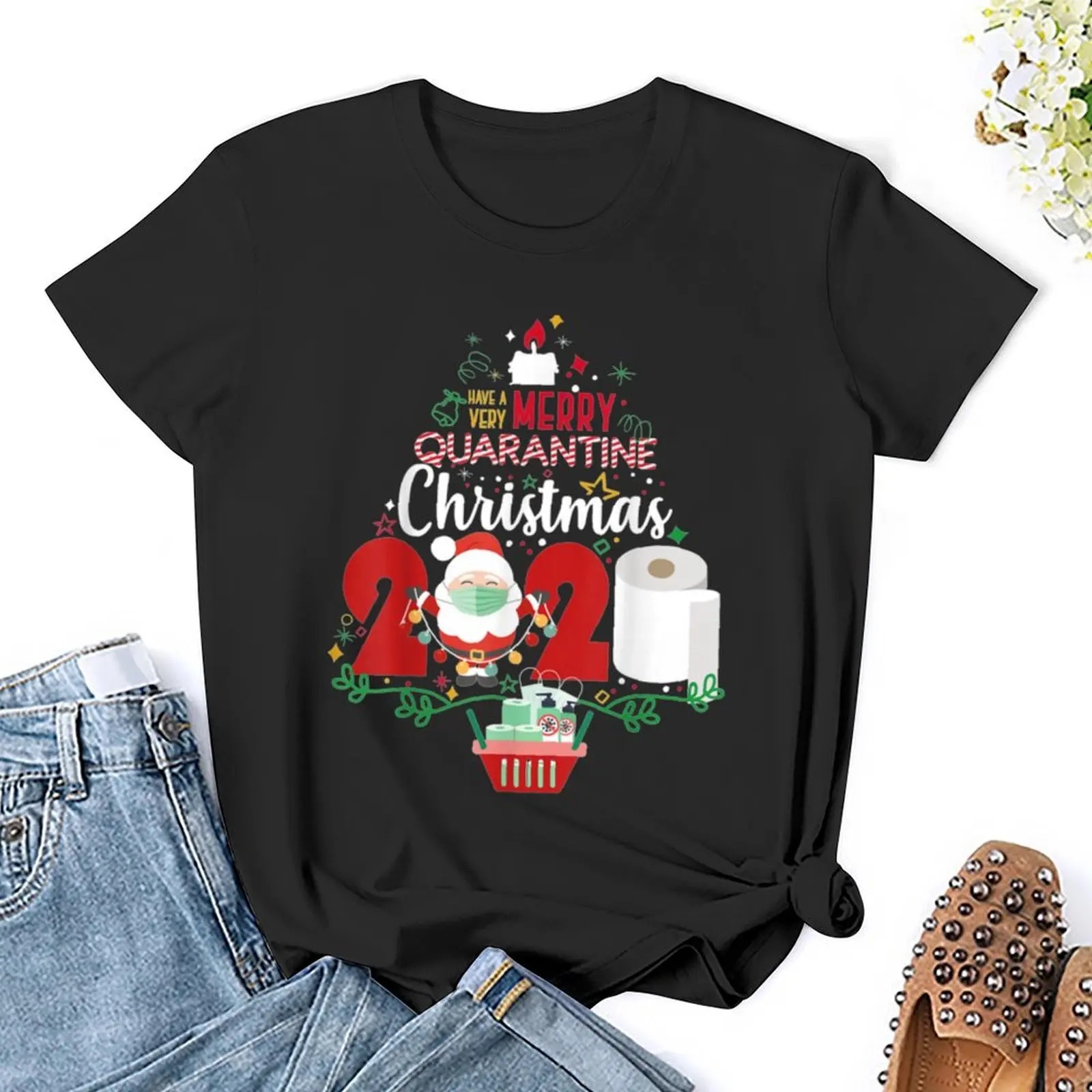 Merry Quarantine Christmas 2020 Xmas Pajamas Family Matching T shirt T-Shirt Aesthetic clothing summer clothes t shirt Women