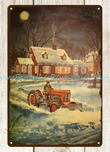 1959 calendar art tractor snow plow metal tin sign decorative metal garden wall