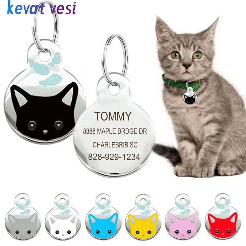 

Personalized Cat Tags Anti-lost Customized Pet Collar Pendant Cute Free Engraved Name Phone Number Kitten ID Tag Pet Supplies