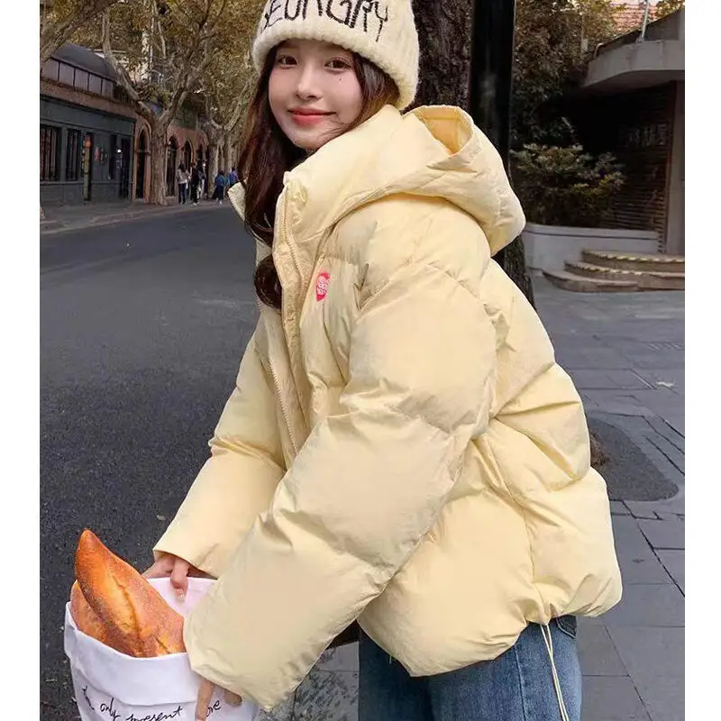

Women's Bread Down Cotton Jacket Thicken Korean Version Girl's Yellow Hooded Puffer Jacket Preppy Style Autumn Winter Top Coat