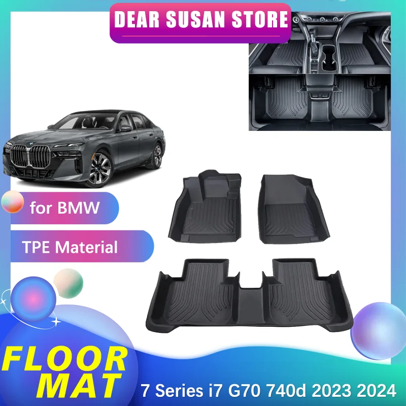 

Car Floor Mat for BMW 7 Series i7 G70 740d M Sport 2023 2024 Part Foot Panel TPE Liner Carpet Pad Custom Cover Rug Accessories