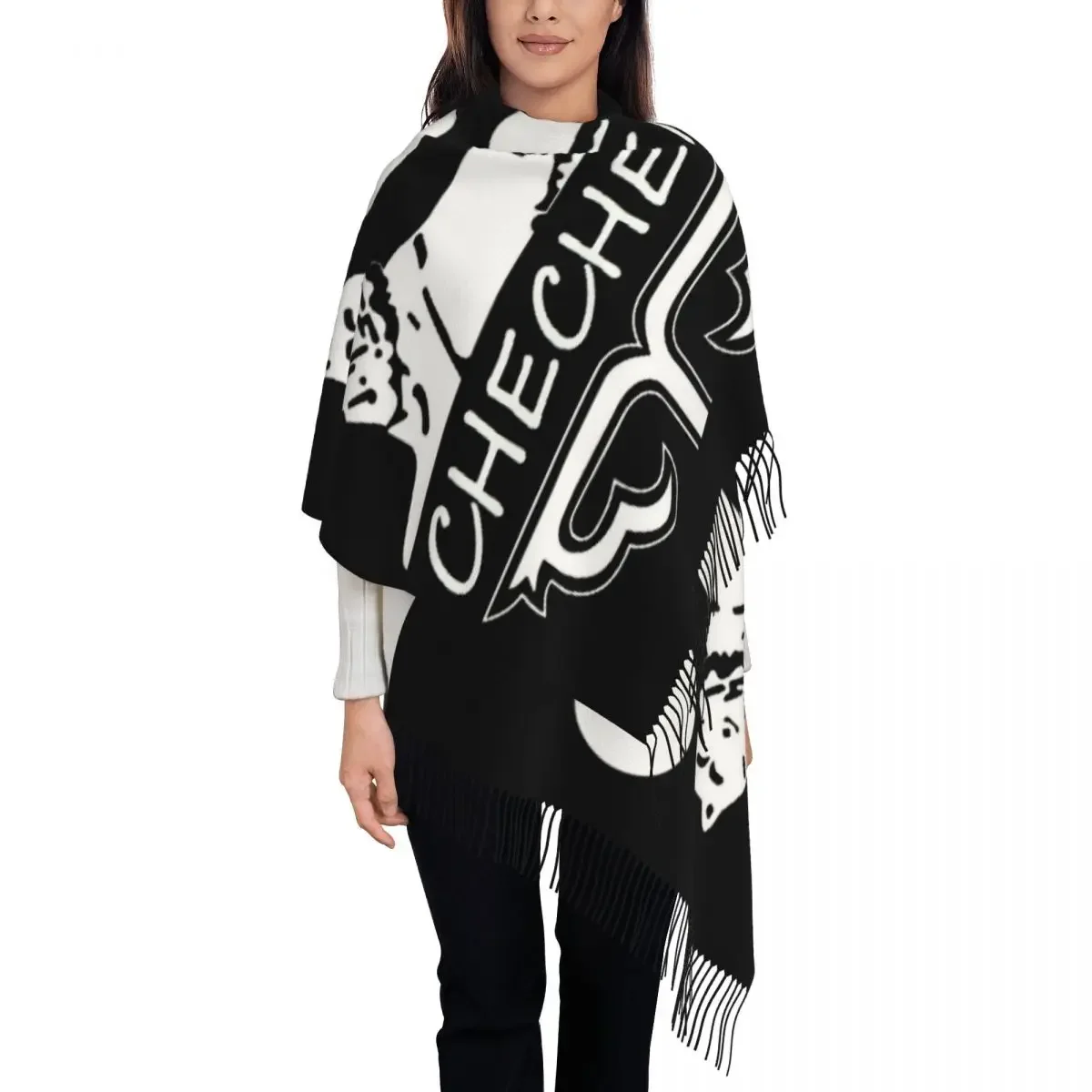 Female Long Chechen Borz Scarves Women Winter Thick Warm Tassel Shawl Wrap Coat Of Arms  Chechnya Scarf