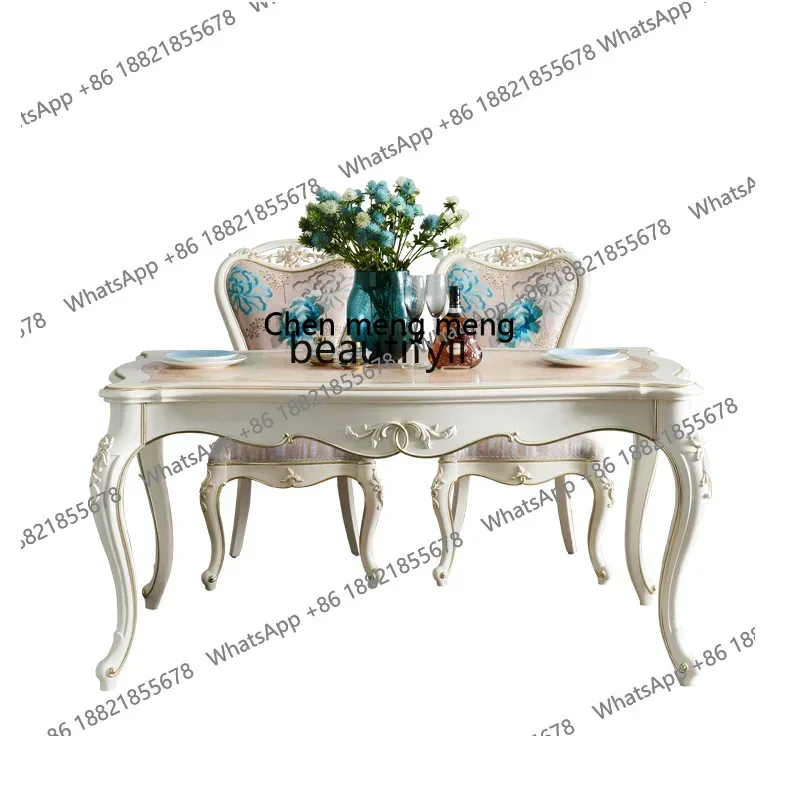 X A French Furniture Handmade Carved Dining Table Living Room Solid Wood Dining Table Painted Dining Tables and Chairs Set