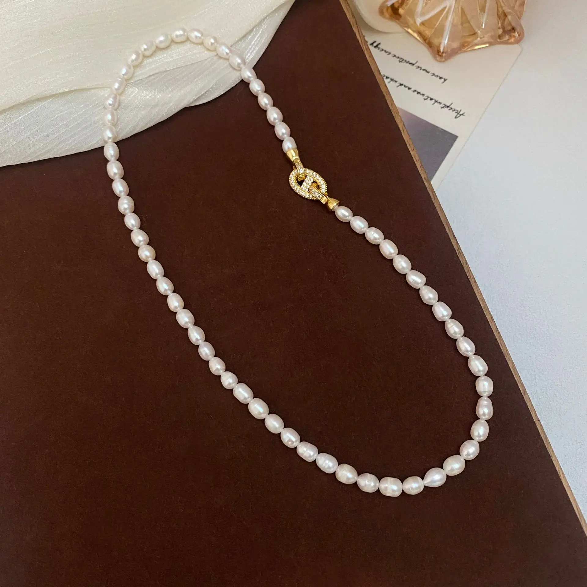 High Quality Trendy Shiny Crystal Cross Natural Freshwater Pearl 14K Gold Filled Female Short Chain Choker Necklace Party Gifts