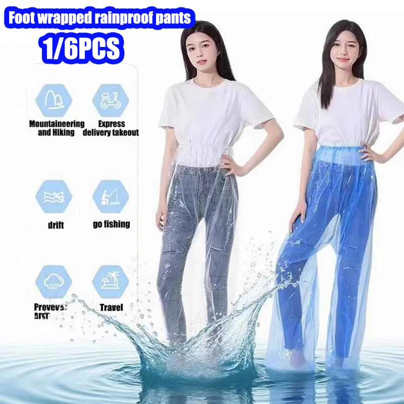 1/6 Pcs Disposable Raincoat Pants Portable Splash Proof Split Raincoat Outdoor Travel Drifting Cycling Feet-wrapped Rain Pants