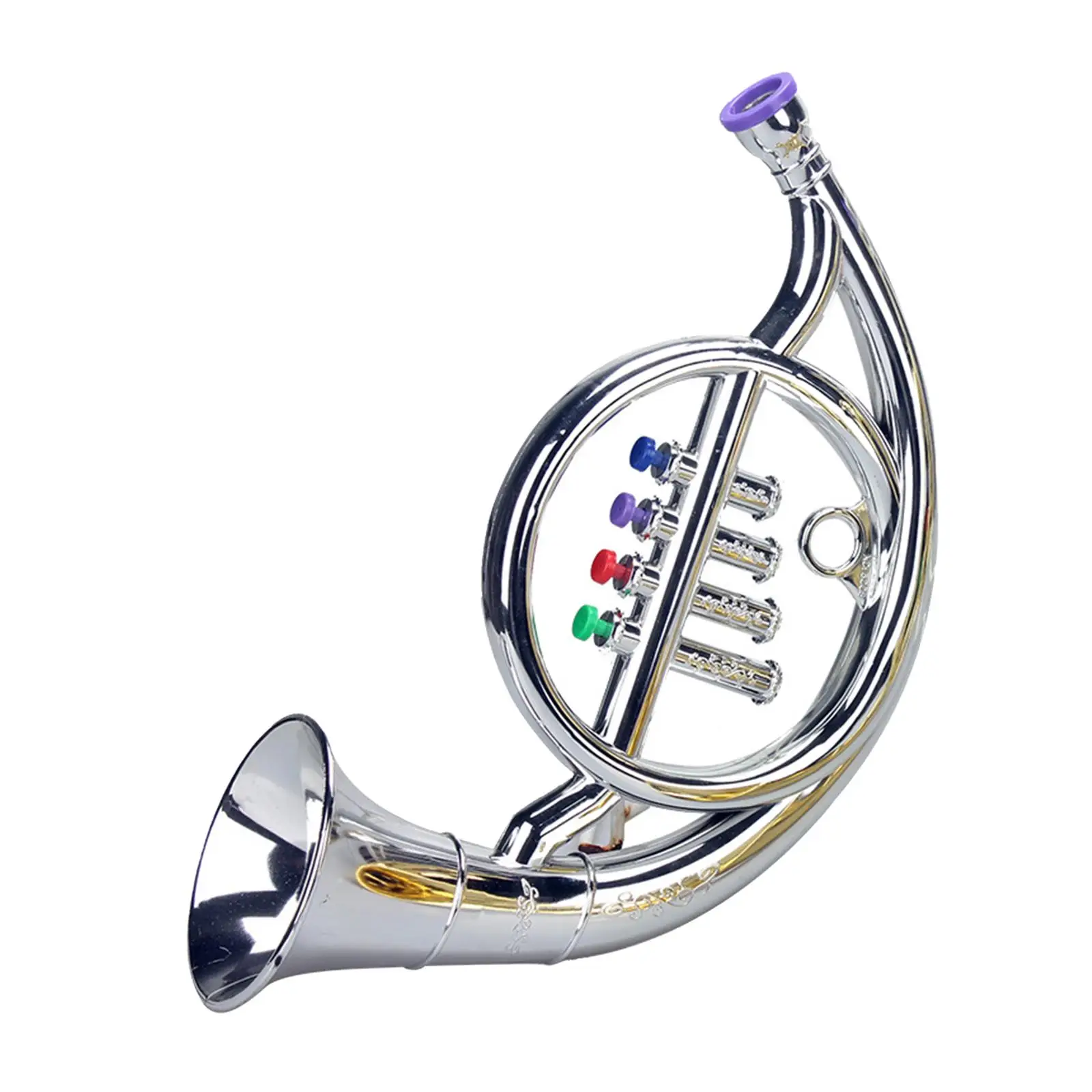 Musical Play 4 Tones Toy Props ABS Metallic Simulation Mini Instrument French Horn for Party Gifts Kids Ages 3 and up Children